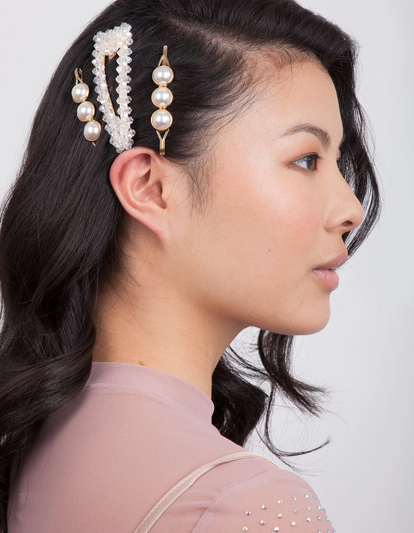 Gold Pearl Bead Hair Clip Pack