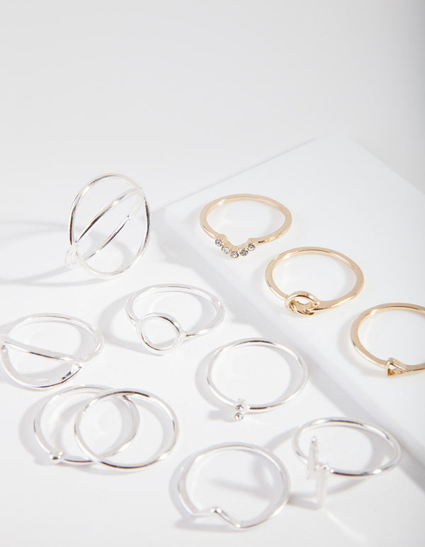 Silver Mixed Symbol Ring 8-Pack