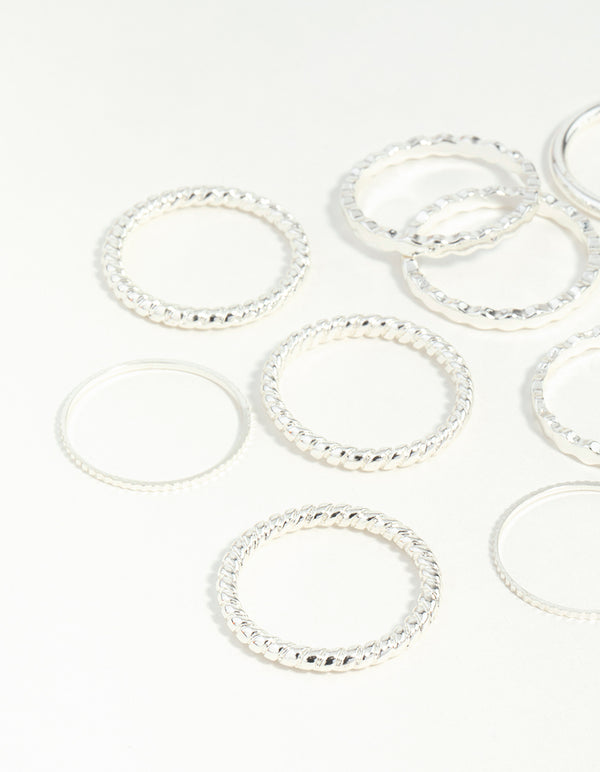 Silver Textured Stack Ring 8-Pack