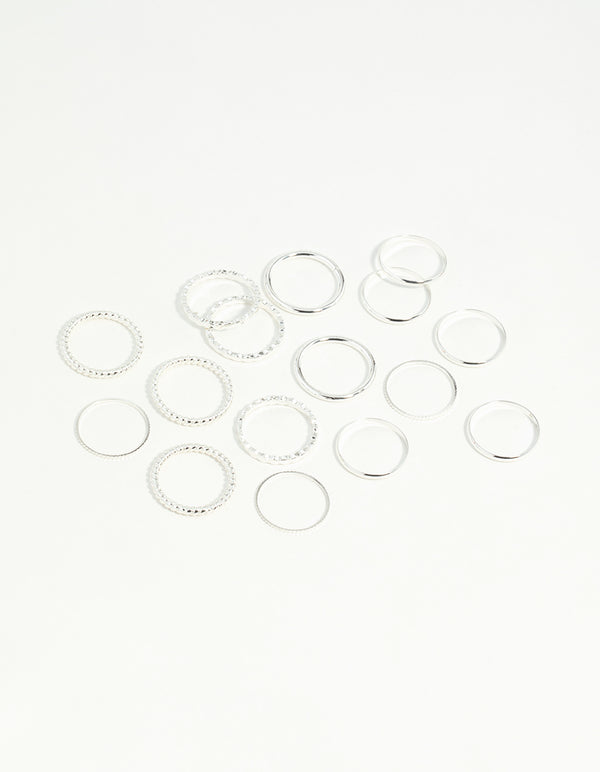 Silver Textured Stack Ring 8-Pack