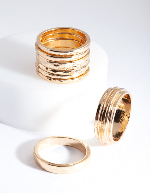Gold Solid Band Ring Stack 8-Pack