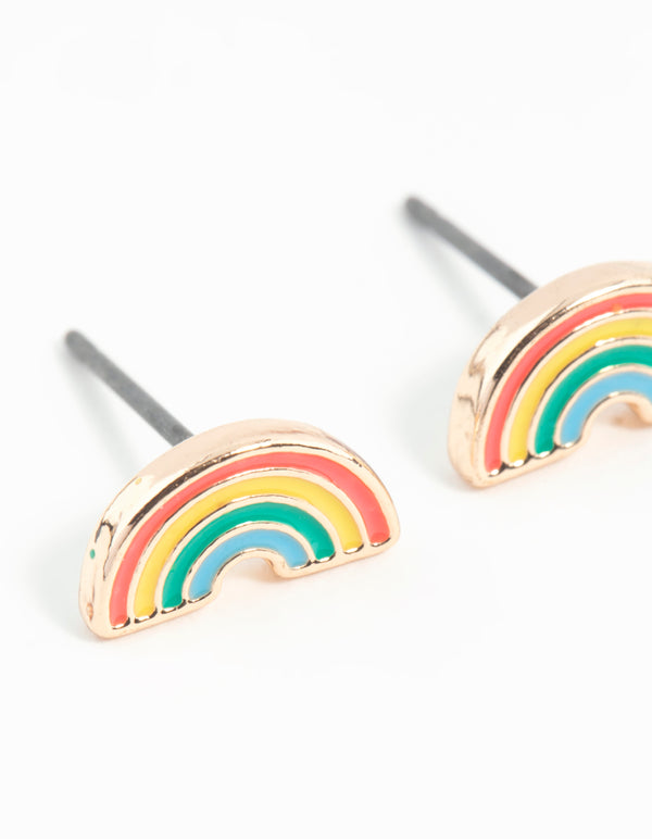 Gold Rainbow Stud Earrings