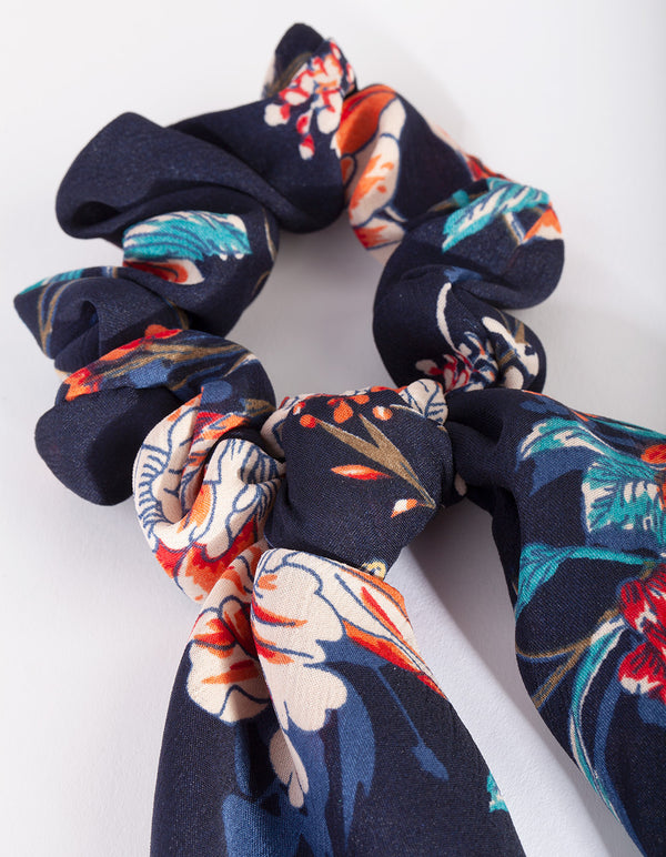 Navy Floral Scrunchie Scarf
