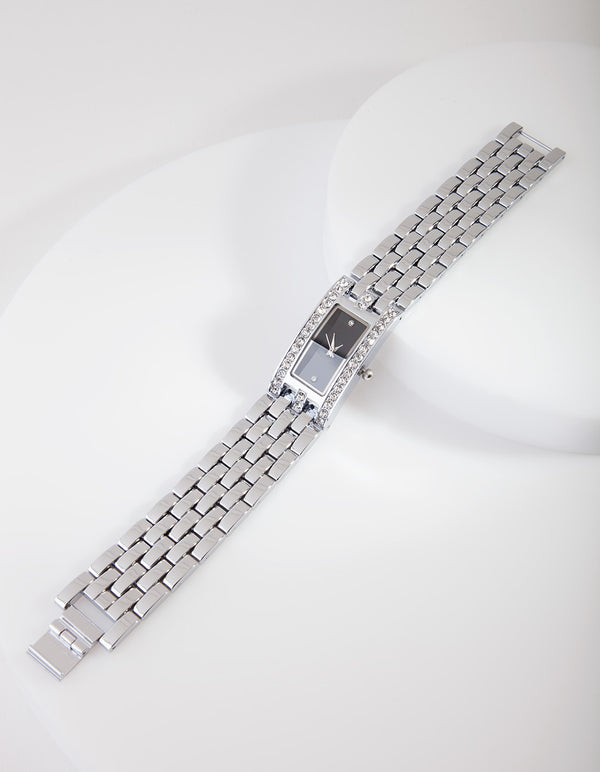 Silver Rectangle Stone Link Watch