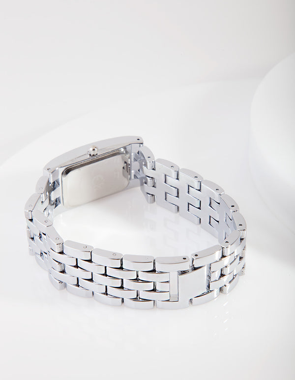 Silver Rectangle Stone Link Watch