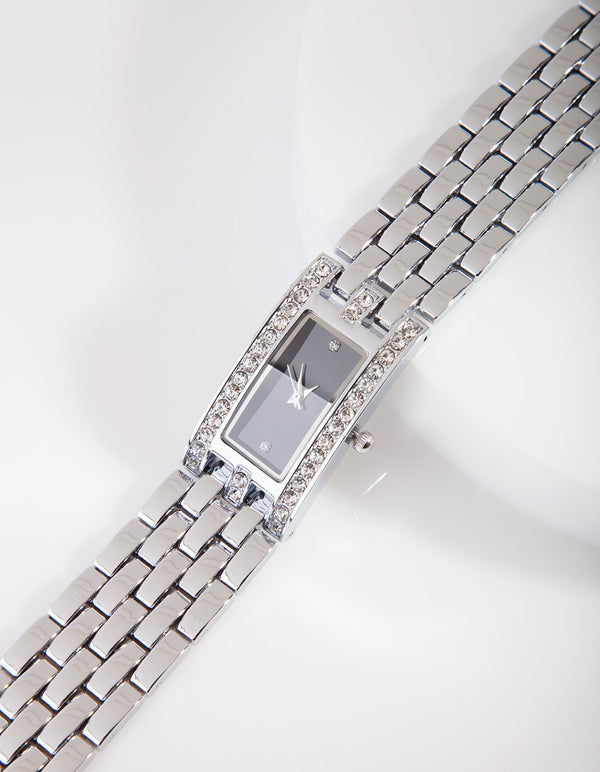 Silver Rectangle Stone Link Watch