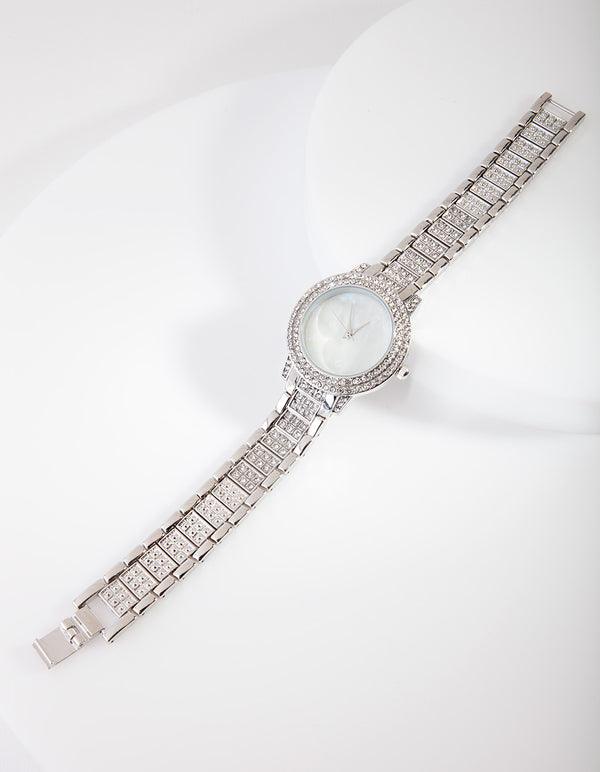 Silver Faux Pearl Encrusted Watch