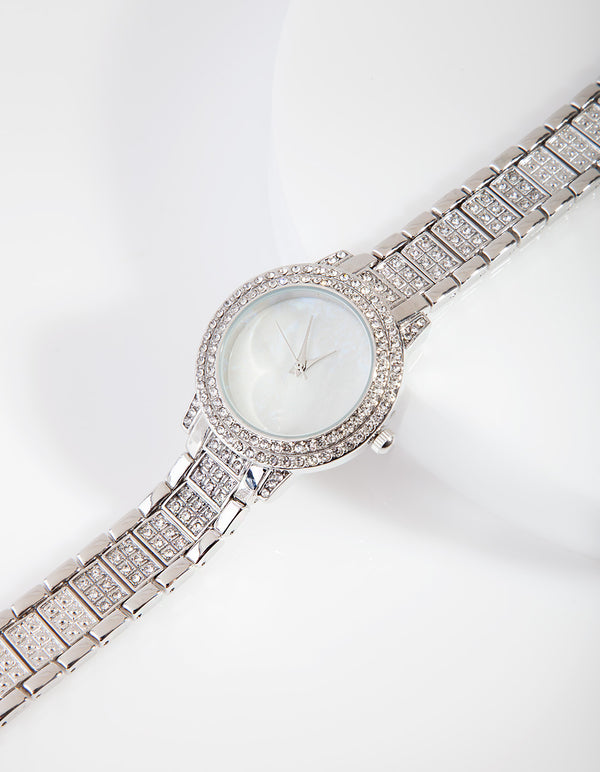 Silver Faux Pearl Encrusted Watch