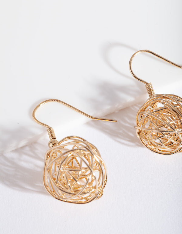 Gold Wire Wrap Ball Earrings