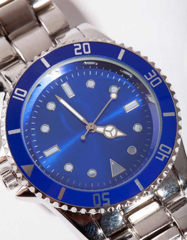 Silver Blue Face Bezel Watch