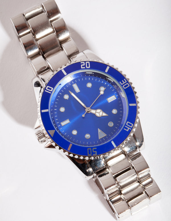 Silver Blue Face Bezel Watch