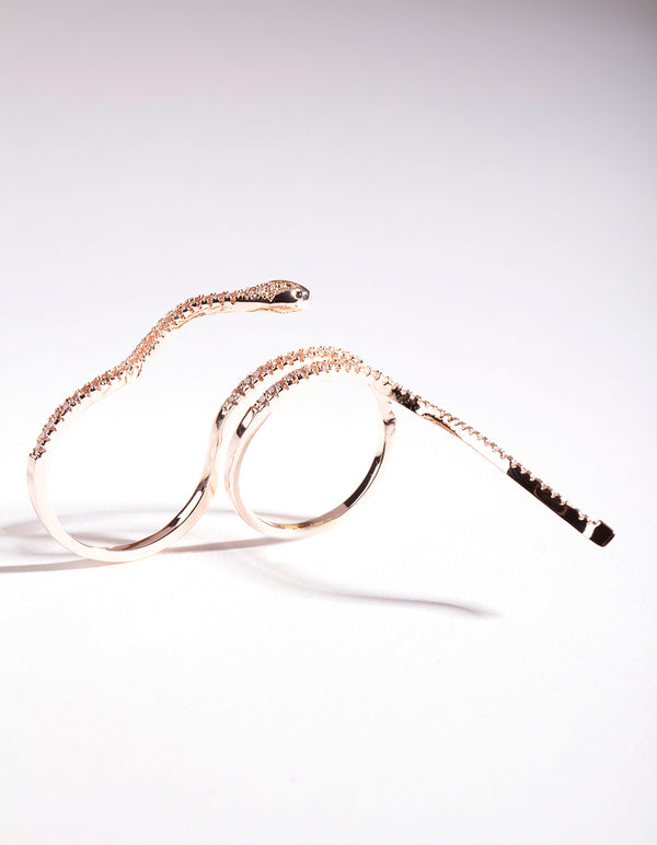 Rose Gold Cubic Zirconia Snake Multi Finger Ring