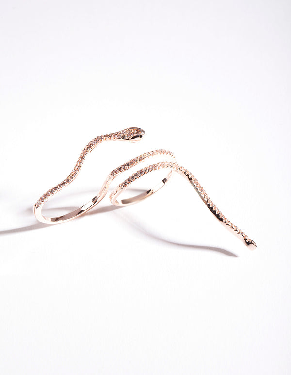 Rose Gold Cubic Zirconia Snake Multi Finger Ring