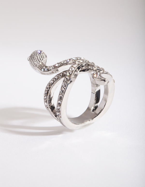 Silver Diamante Snake Ring