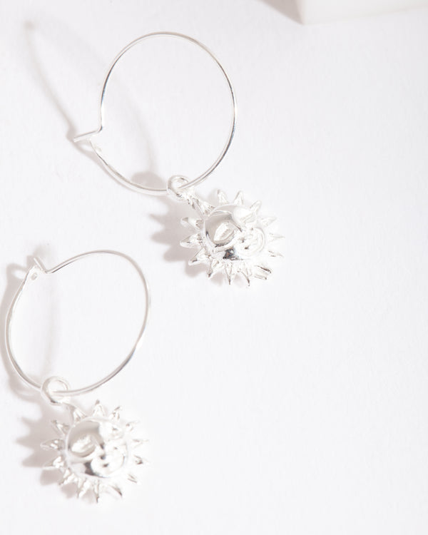 Sterling Silver Sun Charm Hoop Earrings