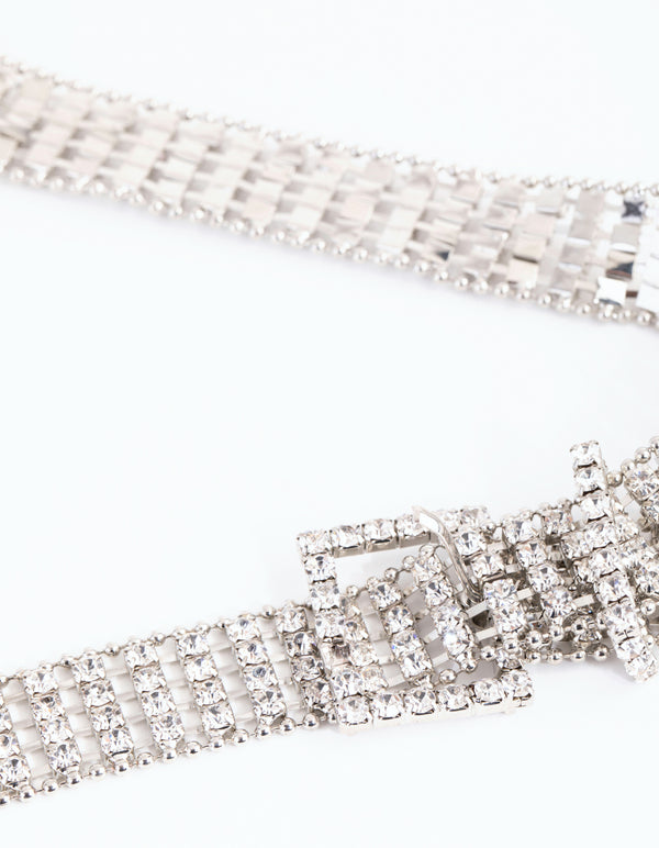 Silver Thin Diamante Belt