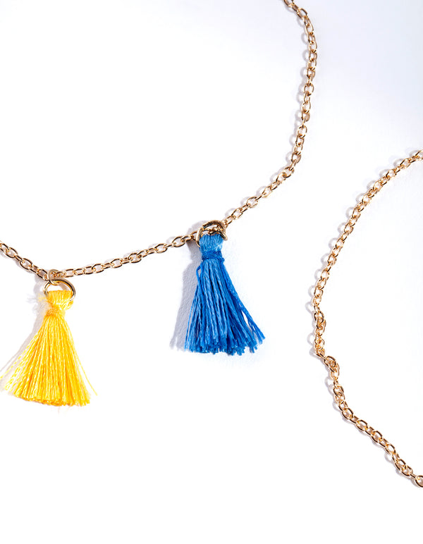 Gold Multi Coloured Tassel Bracelet 2 Pack