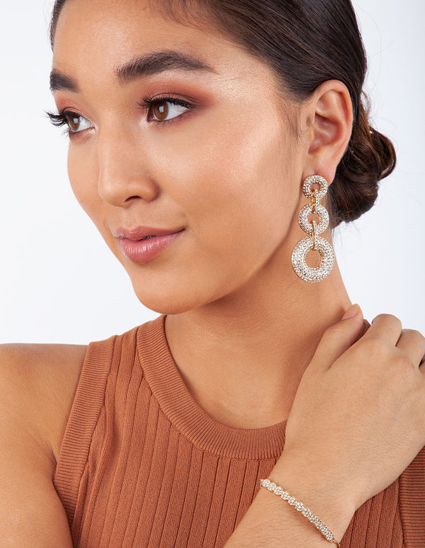 Gold Diamante Ball Toggle Row Bracelet