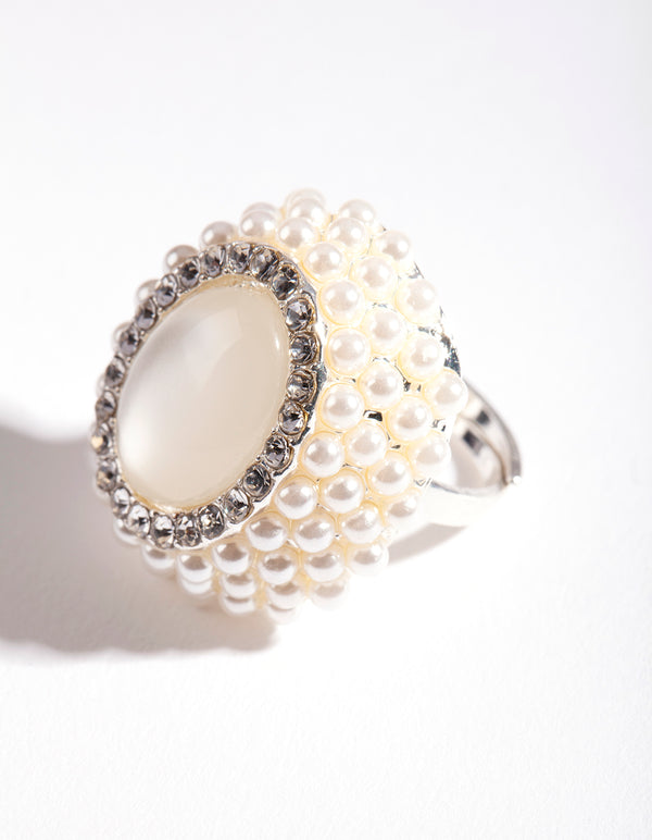 Silver Pearl Cateye Ring