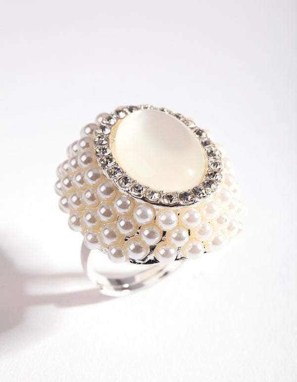 Silver Pearl Cateye Ring