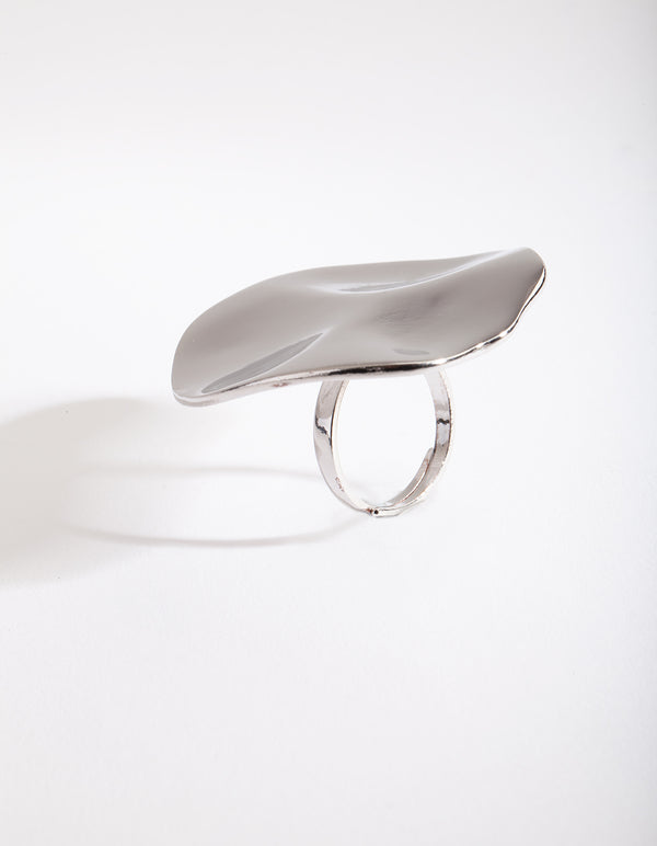 Silver Large Wave Disc Ring