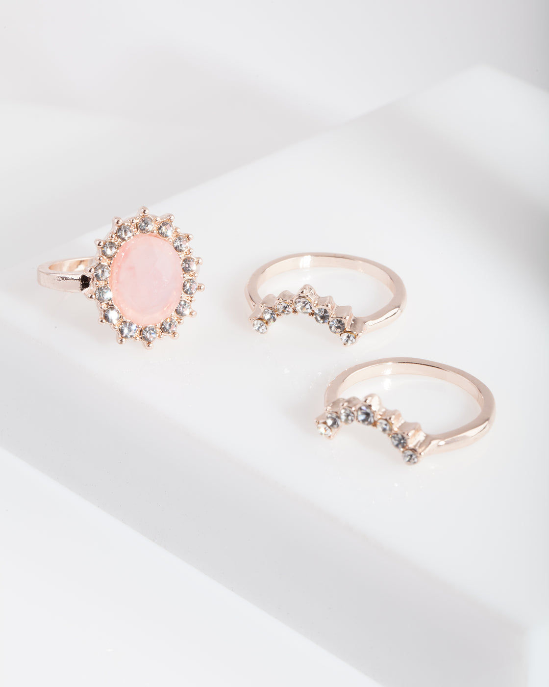 Rose Gold Stone Diamante Ring Pack