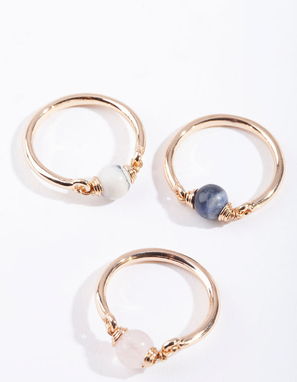 Gold Semi-Precious 3 Ring Stack Pack