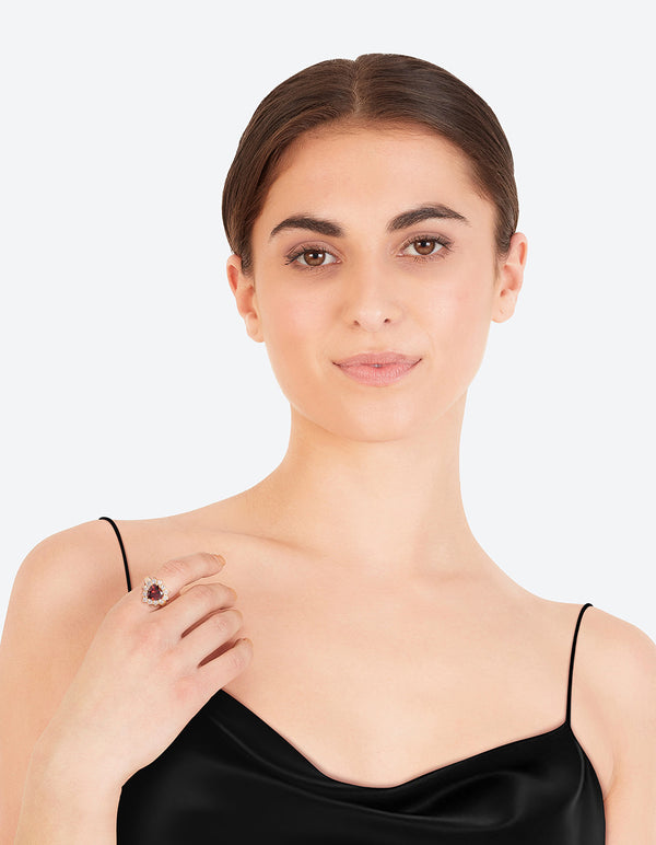 Gold Red Stone Heart Ring