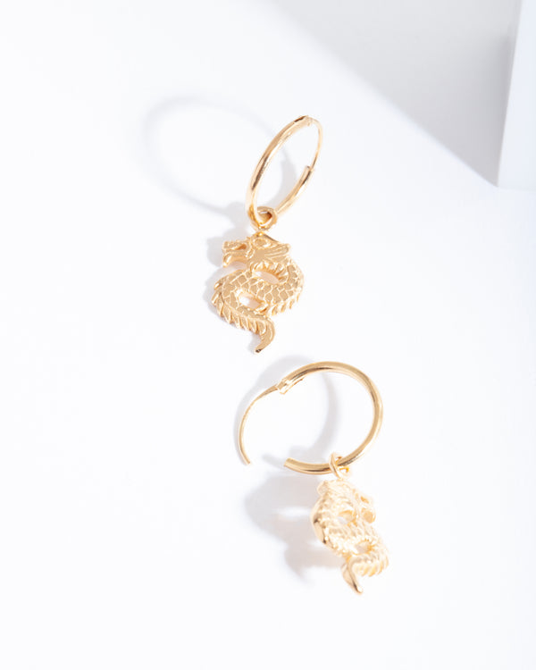 Gold Plated Sterling Silver Dragon Hoop Earrings