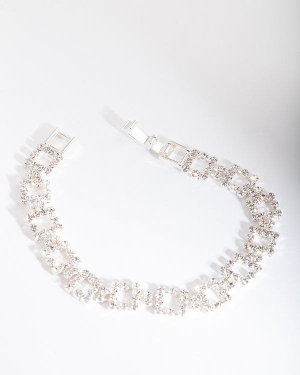 Silver Diamante Square Bracelet