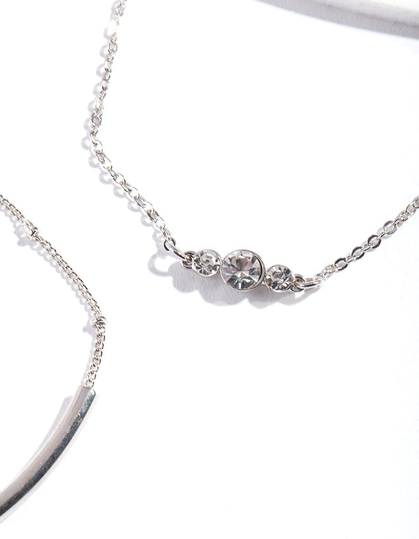 Silver Diamante Curve Bracelet Pack