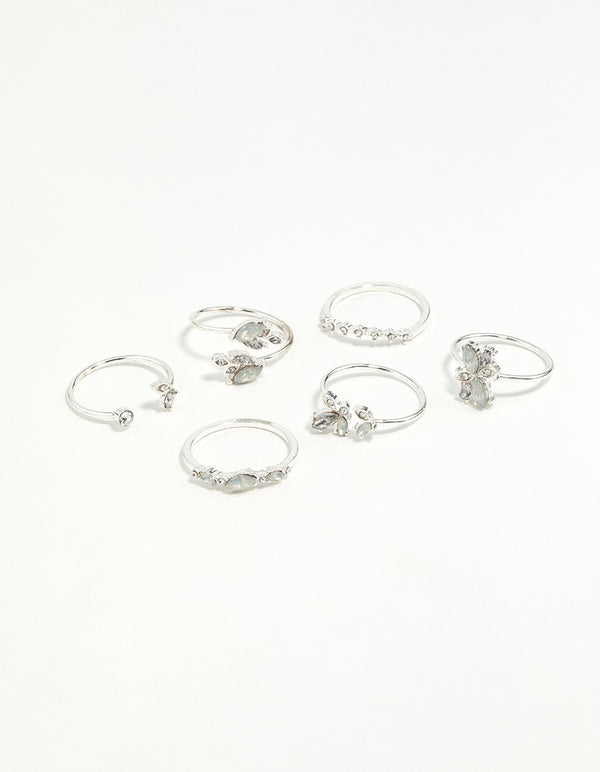 Silver Gem Diamante Ring Pack