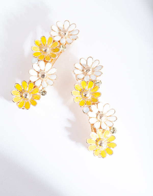 Gold Yellow Daisy Hair Clip Pack