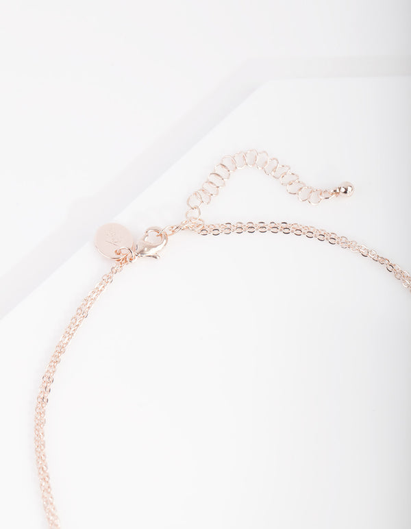 Rose Gold Cubic Zirconia Multirow Cross Necklace