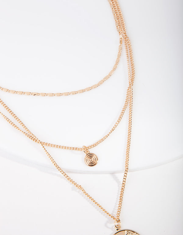 Gold Medallion Multi Layered Necklace
