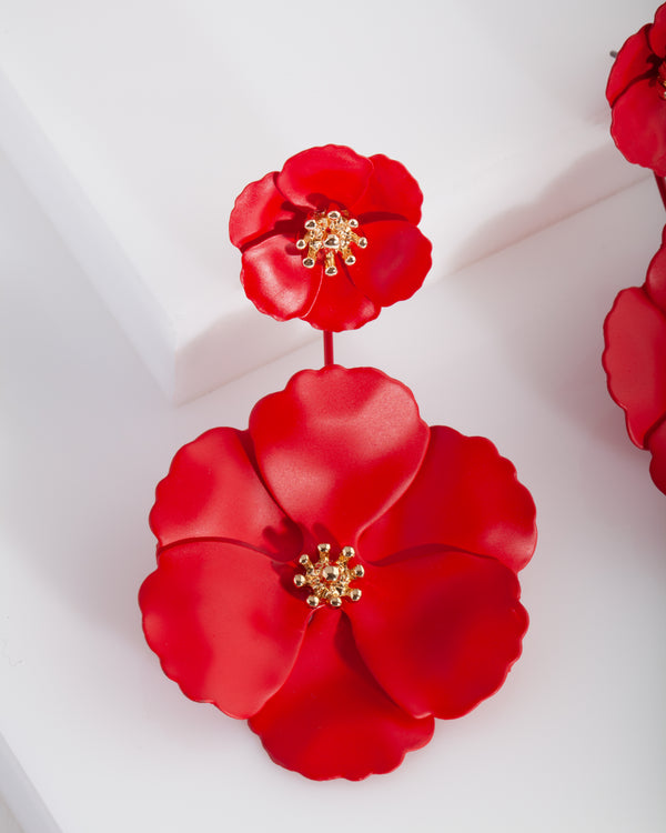 Red Flower Jacket Earrings