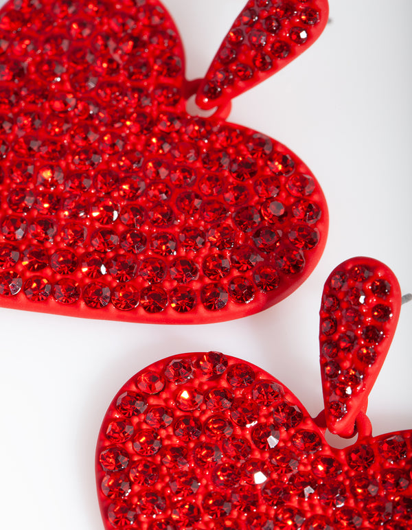 Red Diamante Statement Heart Earring