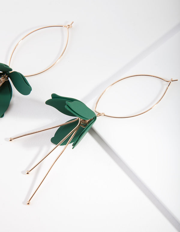 Green Coated Flower Drop Earrings