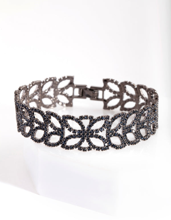 Navy Diamante Petal Motif Bracelet