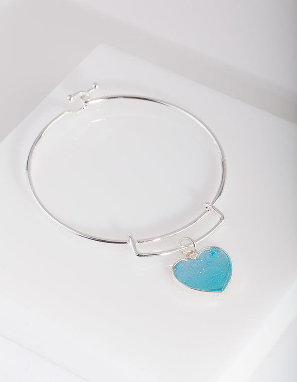 Kids Blue Glitter Heart Bangle