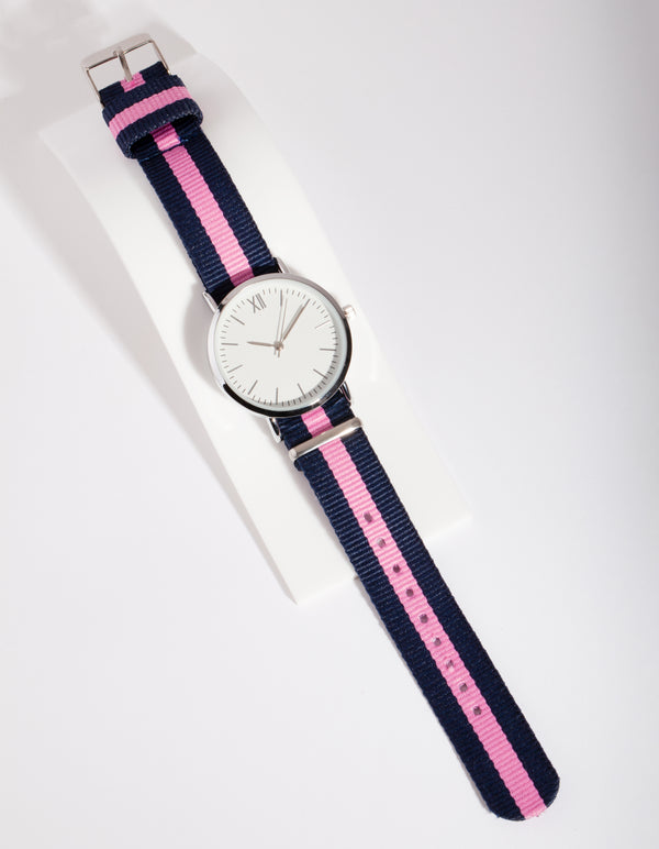 Silver Stripe Fabric Watch