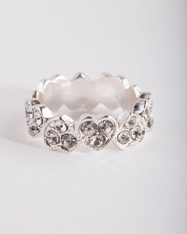 Silver Heart Diamante Ring