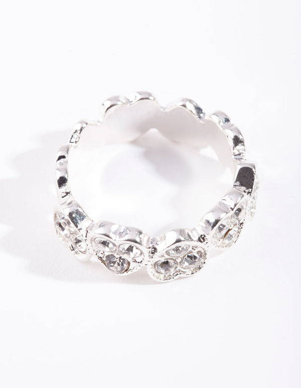 Silver Heart Diamante Ring