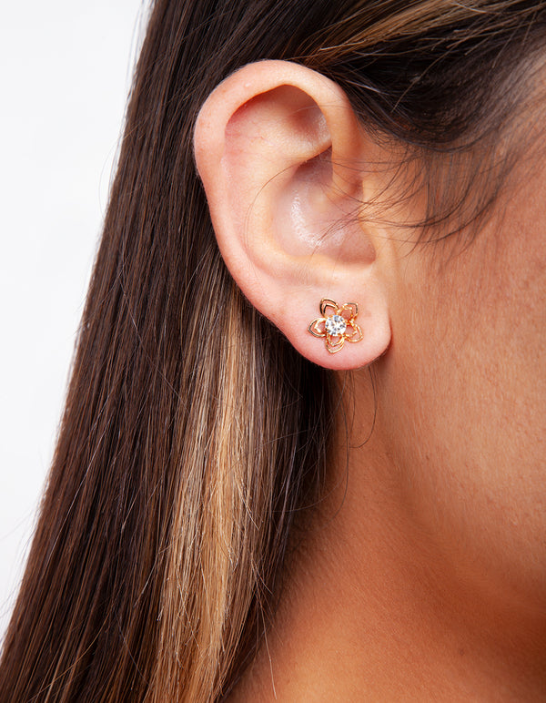 Gold Cubic Zirconia Flower Stud Earring Pack