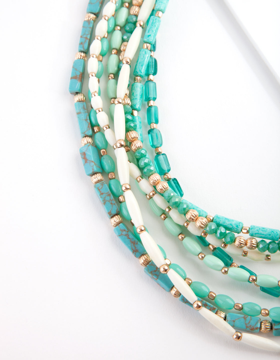 Gold Aqua Multi Bead Necklace