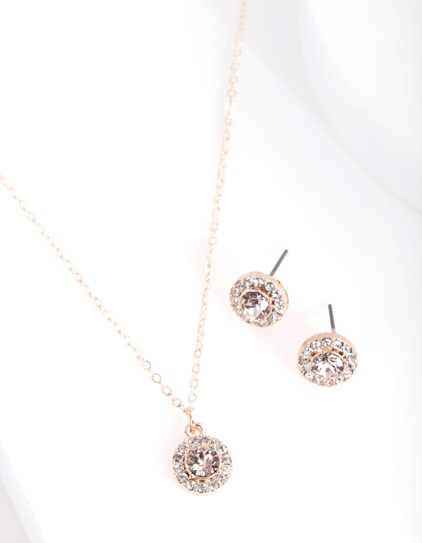 Rose Gold Silk Swarovski Earring Necklace Set