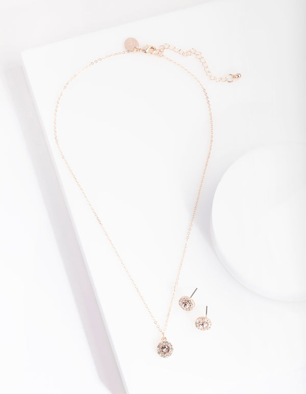 Rose Gold Silk Swarovski Earring Necklace Set