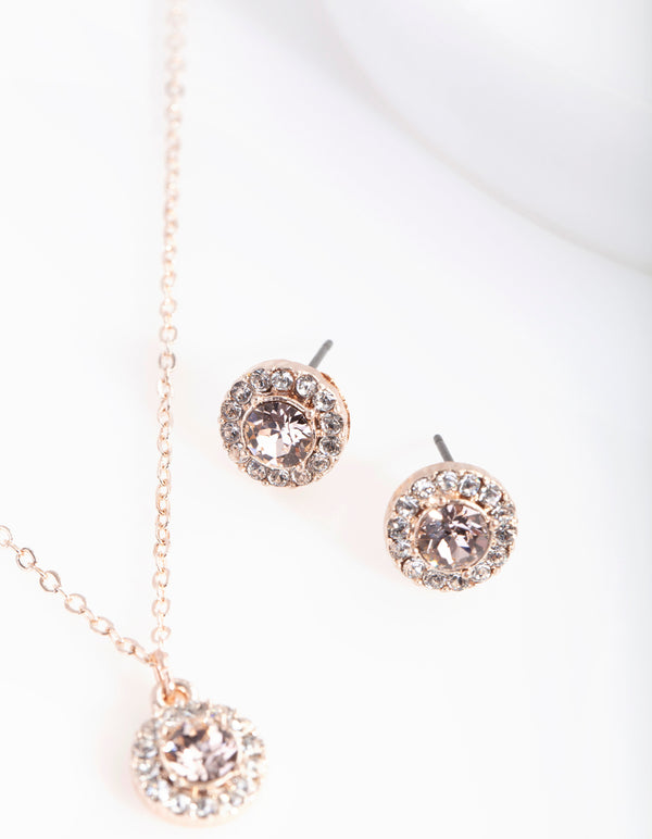 Rose Gold Silk Swarovski Earring Necklace Set