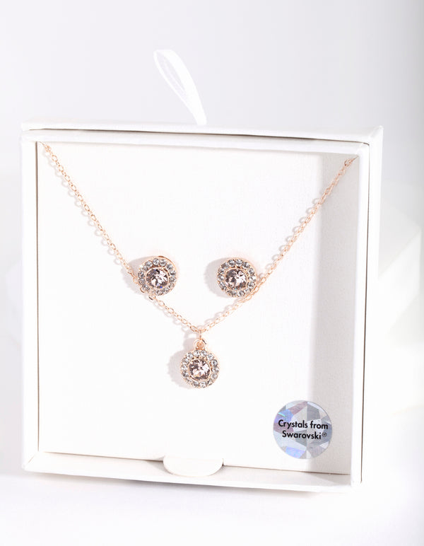Rose Gold Silk Swarovski Earring Necklace Set