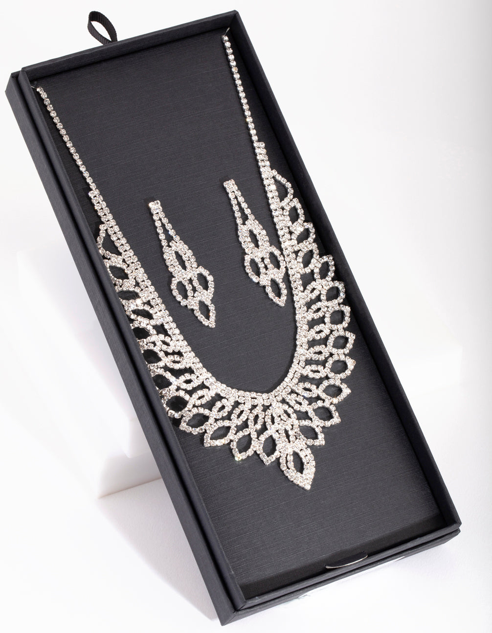 Silver Decorative Diamante Cupchain Earring Necklace Set